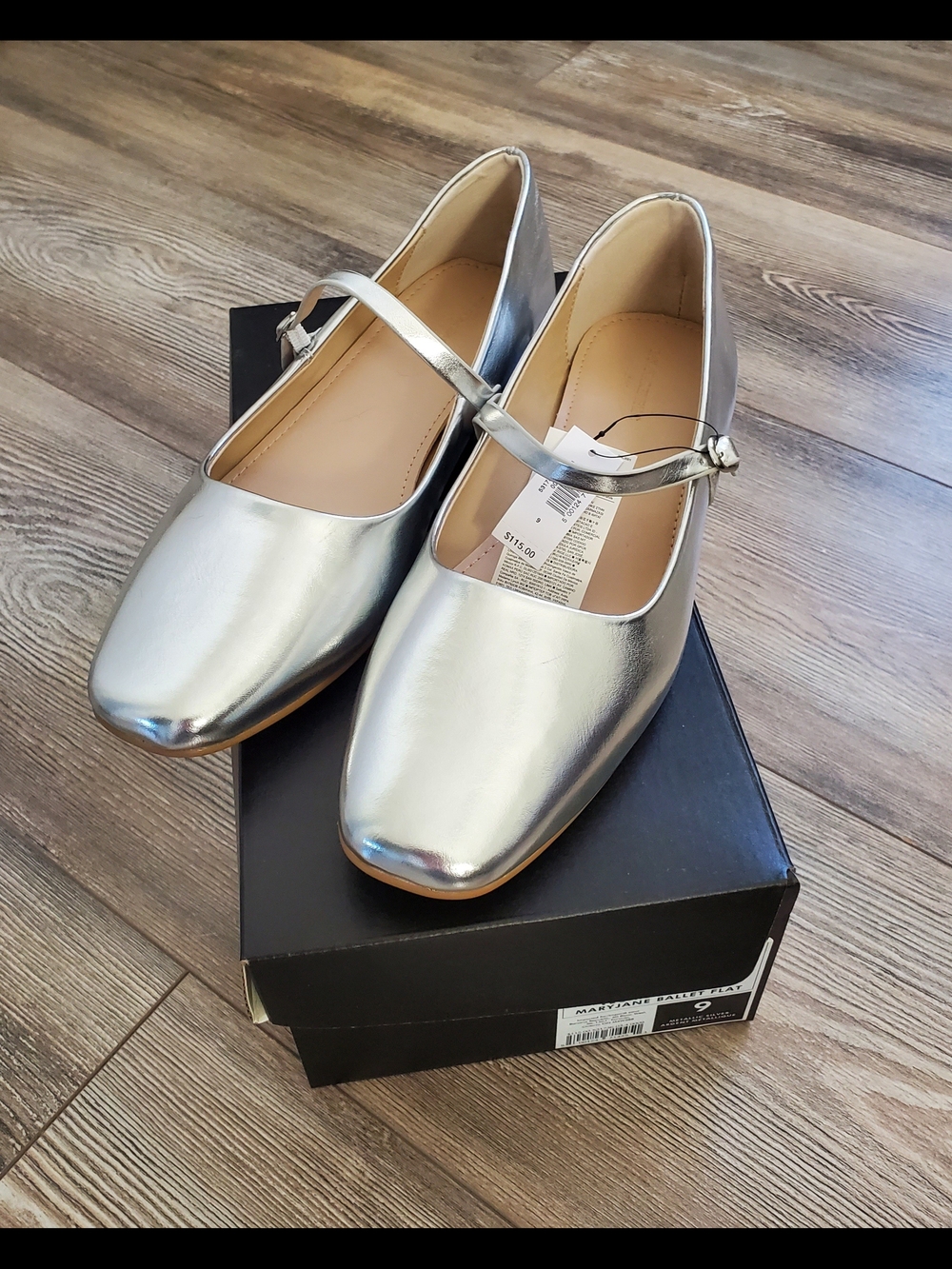 Banana Republic Silver Mary Jane Flats with Adjustable Strap